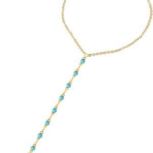 Adjustable Handmade 18K Gold Plated Turquoise Beaded Finger Chain Bracelet